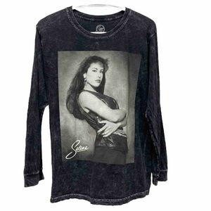 Selena women's size small acid washed long sleeve shirt black gray